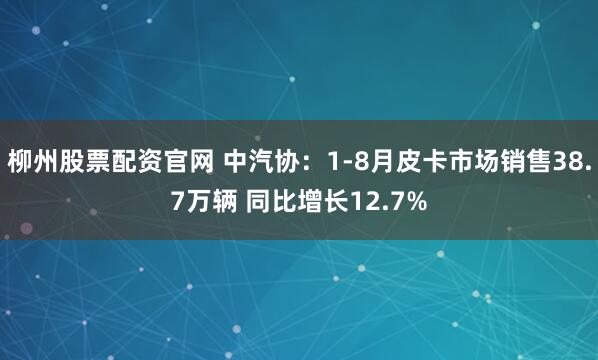 柳州股票配资官网 中汽协：1-8月皮卡市场销售38.7万辆 同比增长12.7%